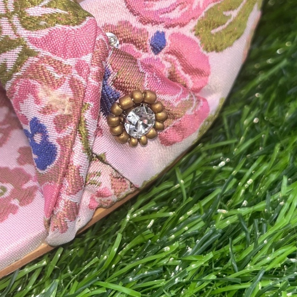 Katy Perry Pink Floral Square Toe Heeled Mules Women's Size 7M Brunch Wedding - Picture 5 of 13